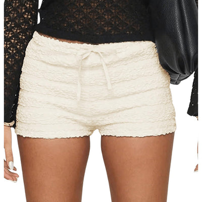 BEAUDRM Womens Y2k Ruffle Shorts Textured Low Waist Ruched Mini Shorts Bloomer Shorts Tie Front Micro Shorts Apricot Medium