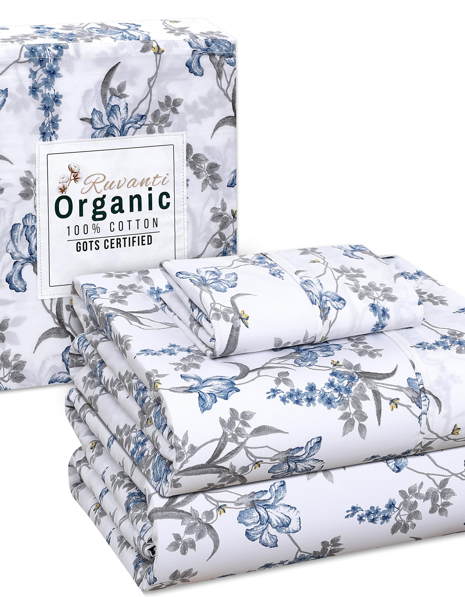 RUVANTI 100% Organic Cotton Sheets - Twin Sheets Set - Certified for GOTS - Breathable & Comfortable - Soft & Cooling Percale Bed Sheets - Deep Pocket 15" - 3 Pcs - Deluxe