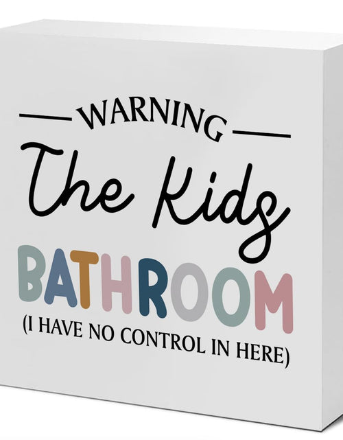 Cargar imagen en el visor de la galería, Kids Bathroom Sign Warning the Kids Bathroom Wooden Sign Farmhouse Home Bathroom Decor for Desk Table Shelf Tabletop 5 x 5 Inches

