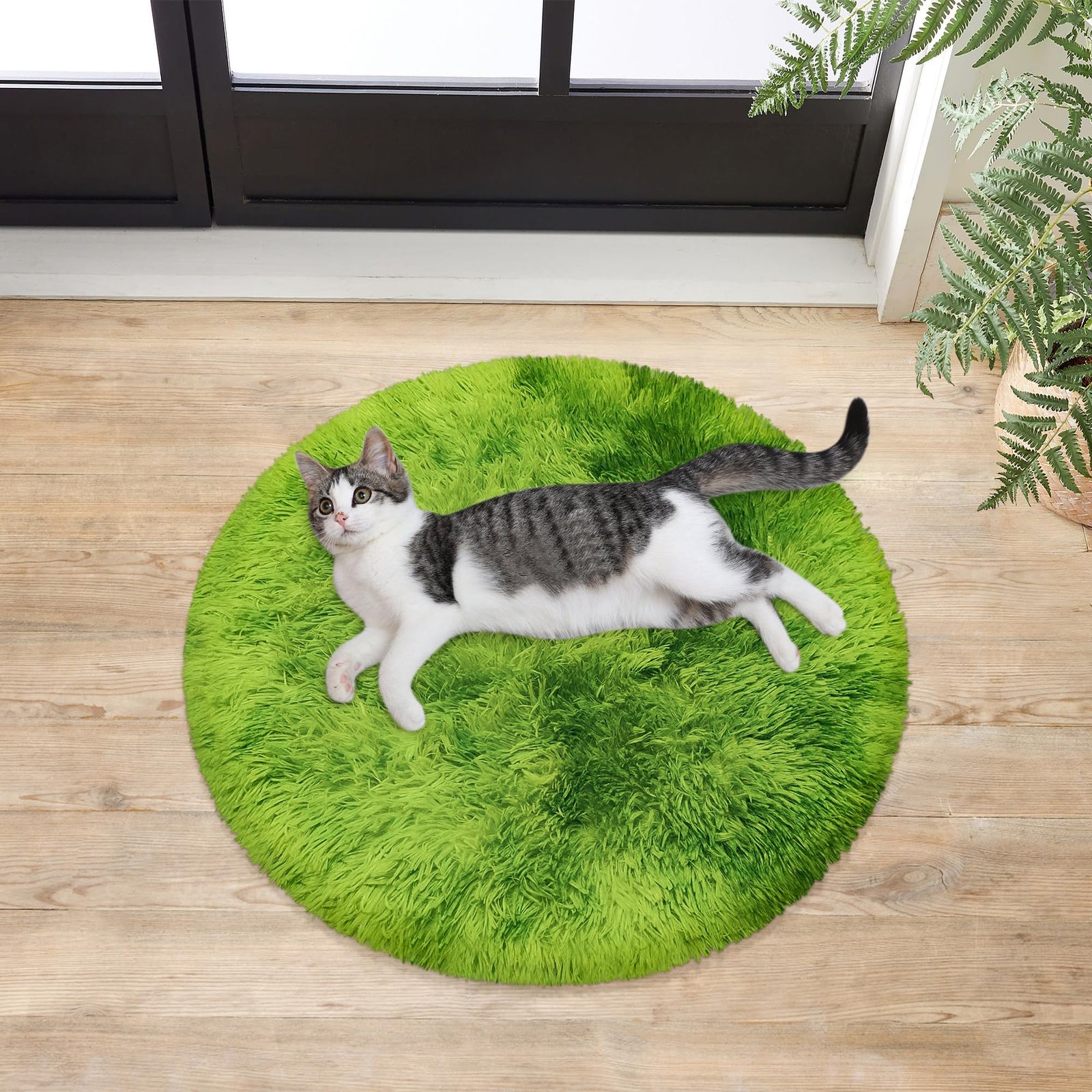 ATRUG Tie-Dyed Green Small Round Rug for Bedroom Green Circle Rugs for Boys Bedroom Fluffy Round Carpet for Girls Room Kids Fuzzy Rugs for Playroom Shag Nursery Rug Room Decor Aesthetic 2x2ft