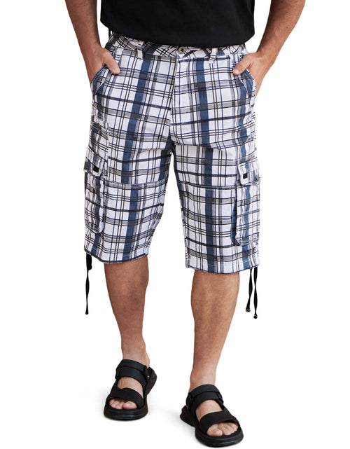 Load image into Gallery viewer, JAWERU Cargo Shorts for Men Multi Pockets Mens Shorts Below Knee Casual Hiking Summer ShortsBreton Stripes 40
