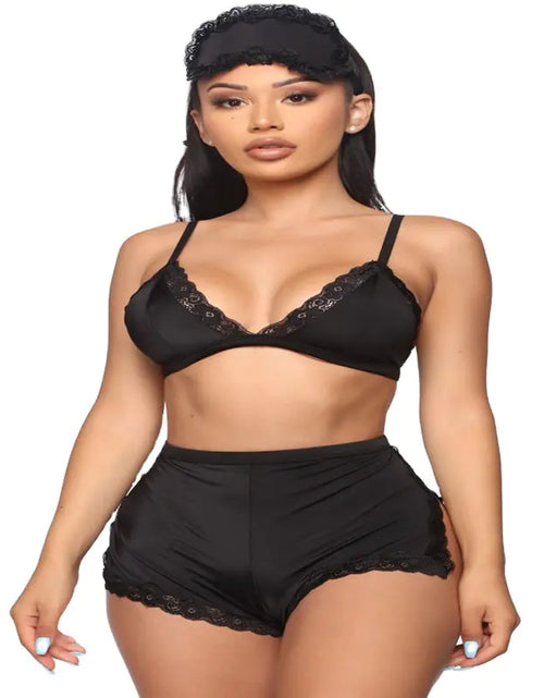 Charger l'image dans la visionneuse de galerie, Ensemble de Lingerie et Vêtements de Nuit en Dentelle à Col V Plongeant pour Femme
