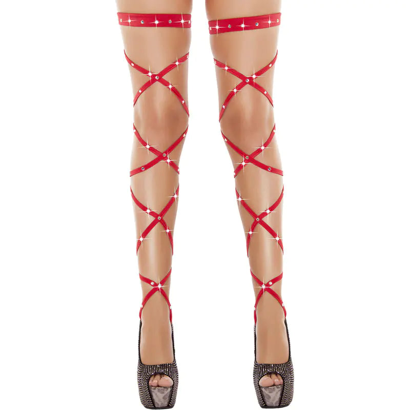 Rhinestone Hollow Cross Strap Stockings
