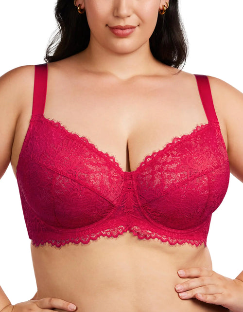 Charger l'image dans la visionneuse de galerie, HSIA Soutien-gorge Minimiseur pour femmes - Soutien-gorge grande taille avec armatures Femme Soutien-gorge en dentelle à couvrance totale Non doublé Non rembourré Rouge Framboise
