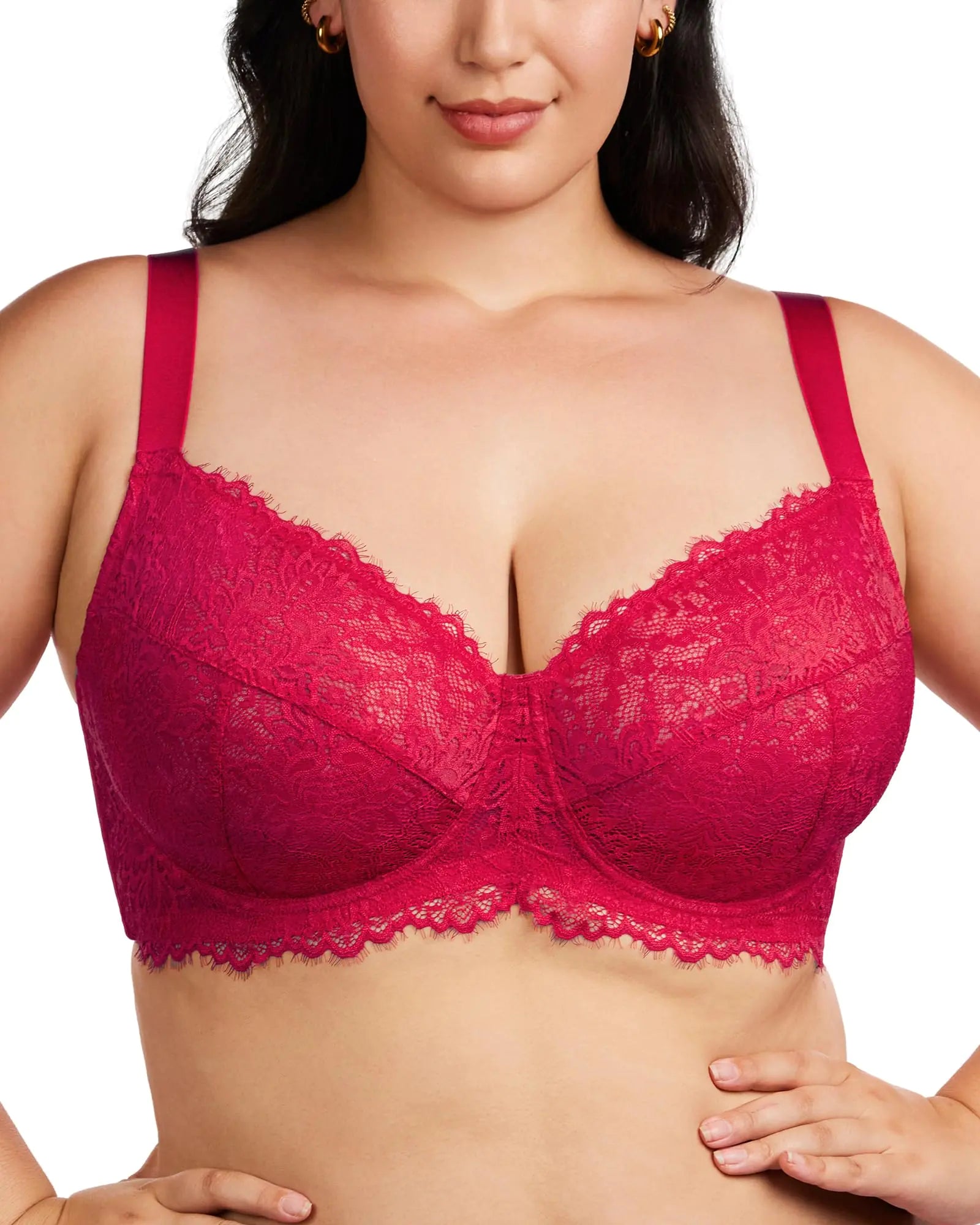 HSIA Soutien-gorge Minimiseur pour femmes - Soutien-gorge grande taille avec armatures Femme Soutien-gorge en dentelle à couvrance totale Non doublé Non rembourré Rouge Framboise