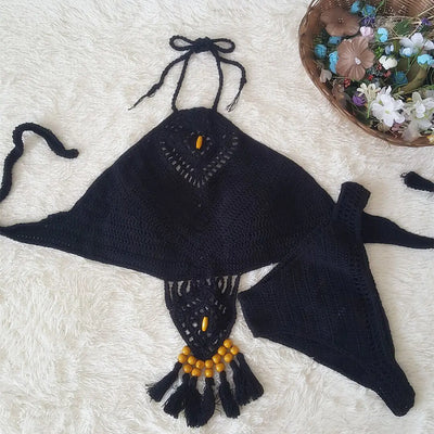 Swimwear Set with Handmade Crochet Tassels