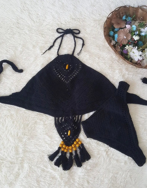 Load image into Gallery viewer, Swimwear Set with Handmade Crochet Tassels
