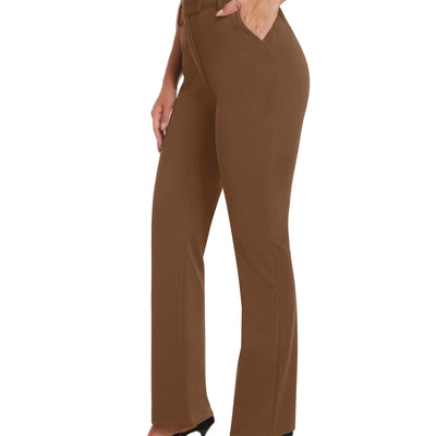 siliteelon Women Bootcut Yoga Dress Pants Stretchy Work Pants Office Business Casual Slacks with Pockets Brown XL