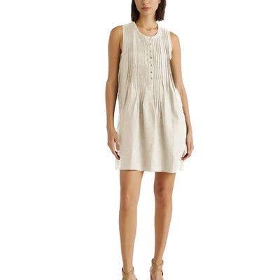 Gnveub Womens Sleeveless Beach Dresses Summer Shirt Dresses Casual Swing Mini Dresses 2024(Light KhakiS)