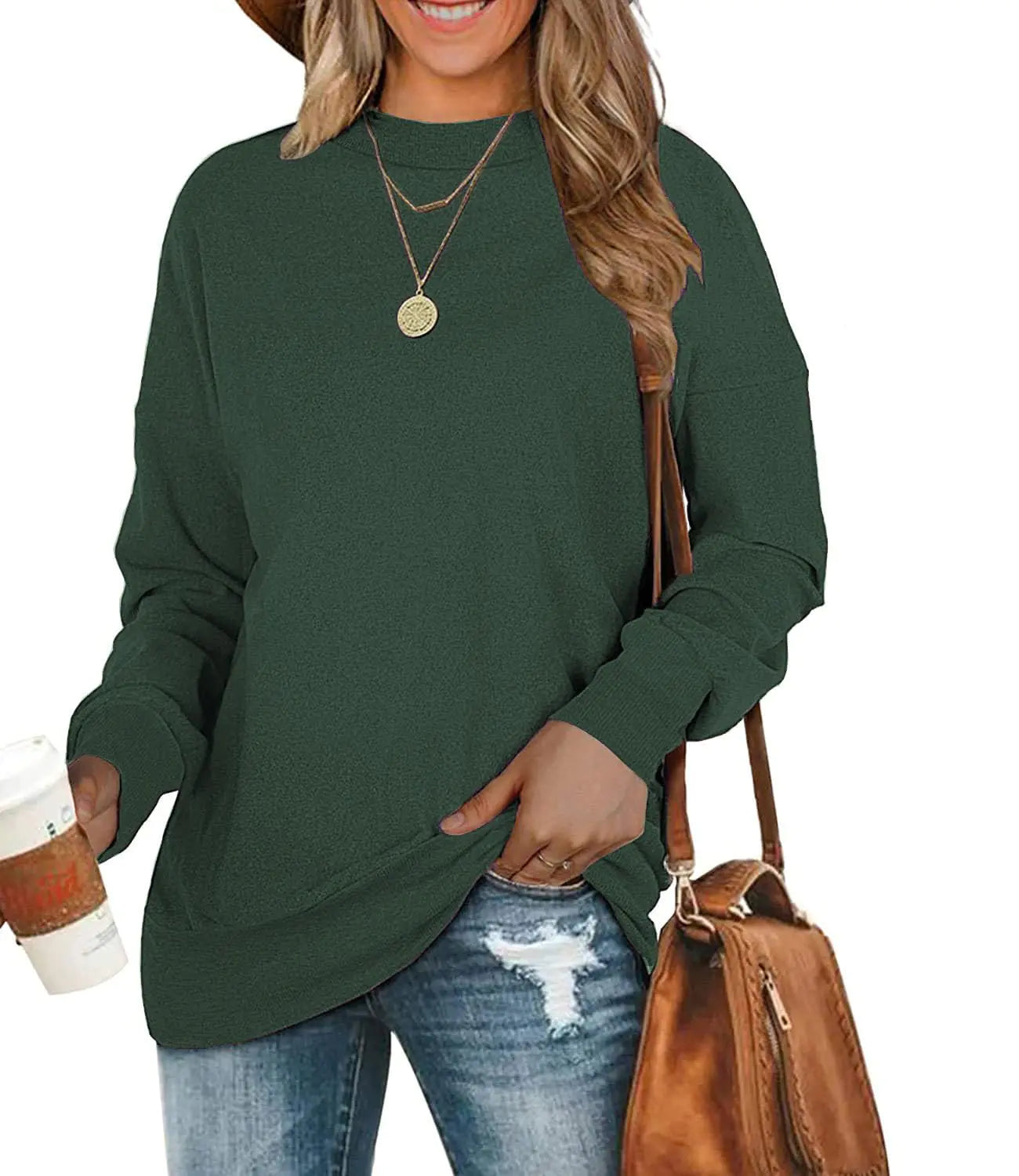 BEUFRI Sweats pour femmes pour leggings Haut d'automne à manches longues Pulls d'hiver Vert militaire XL
