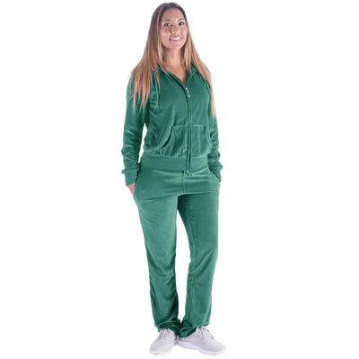 LeeHanTon Jogging Suits for Women Set Petite Track Suit Two 2 Piece Outfits Velvet Tracksuit Sets Velour Zip Up Hoodie Sweatshirt & Sweatpants Sweatsuits(GREEN L)