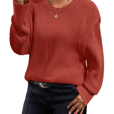 ZESICA Womens Oversized Long Sleeve Crew Neck Sweaters Ribbed Knit Tops Casual Pullover SweaterOrange RedMedium