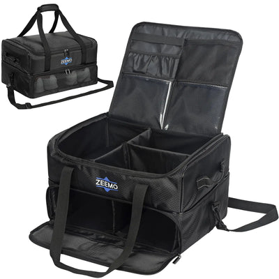 ZEEMO Golf Trunk Organizer 2 Layer Car Locker with Ventilated Compartment for 2 Pair Shoes Travel Storage Bag for Accessories Black