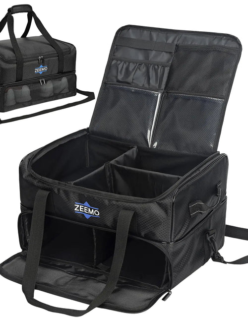 Cargar imagen en el visor de la galería, Organizador de maletero de golf ZEEMO 2 capas, maleta para coche con compartimento ventilado para 2 pares de zapatos, bolsa de almacenamiento de viaje para accesorios, negro
