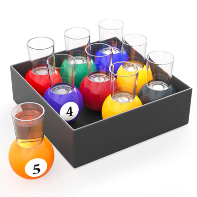 Billiards Pool Ball Shot Glasses Set of 9 - Fairly Odd Novelties - Fun Sports Bar Drinking Gift Pack Multicolor1 ounce
