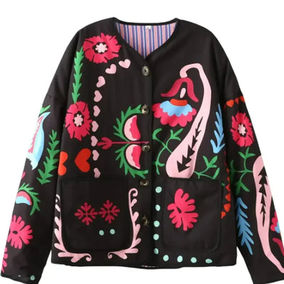 Printed Pocket Cotton Jacket Women