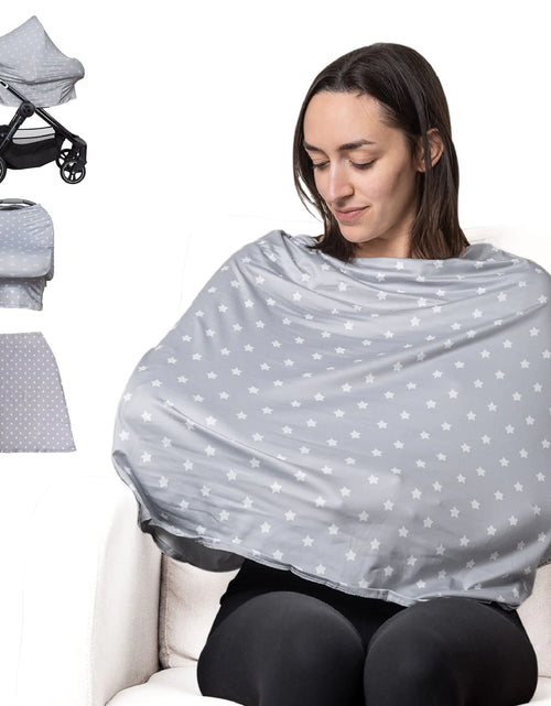 Load image into Gallery viewer, Nursing Covers for Breastfeeding Infant Car Seat Cover Easy-Use Car Seat Cover Poncho Infinity Scarf Baby Accessories by Zokani (Gray Stars)
