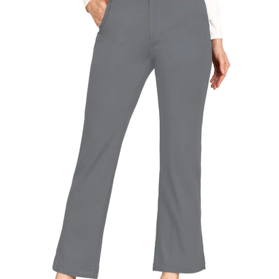 Bamans Womens Dress Pants Business Casual Wide Leg Pants for Women Flare Leggings Grey Work Office Slacks High Waist Bootcut with Pockets