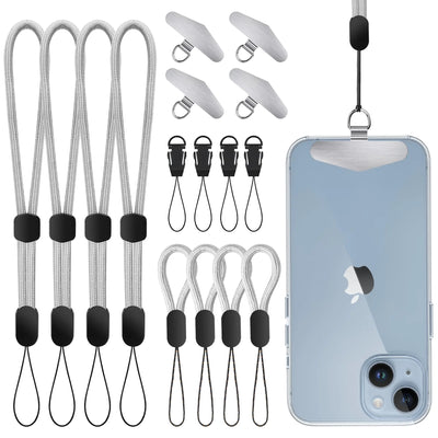 Kaptron Adjustable Phone Wrist Lanyard - 4 Pack Phone Wrist Strap Quick Release Phone Strap & Metal Phone Tether Tab (Grey)