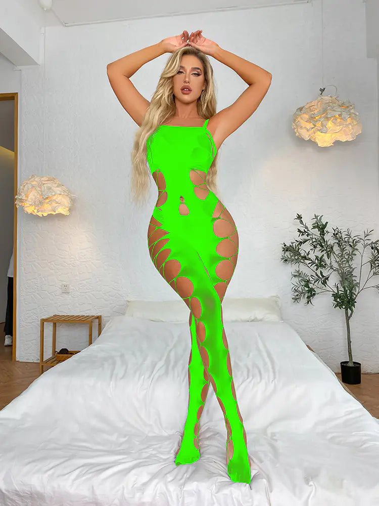Sheer Bodysuit with Open-Crotch Stockings