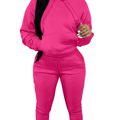 LovelyWholesale Womens Sweatsuits 2 Piece Set Hoodie Sweatshirts and Jogger Sets Grey X-Small Hot Pink Small