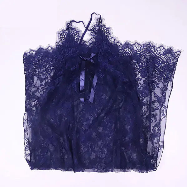 Chemise de nuit fendue à manches longues et détails en dentelle (Lingerie)