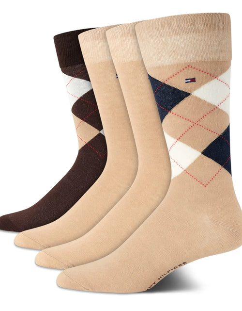 Load image into Gallery viewer, Tommy Hilfiger Mens Dress Socks - 4 Pack Comfort Stretch Crew Socks for Men - Crew Length Breathable Mens Work Socks (7-12) Size 7-12 Tan Assorted
