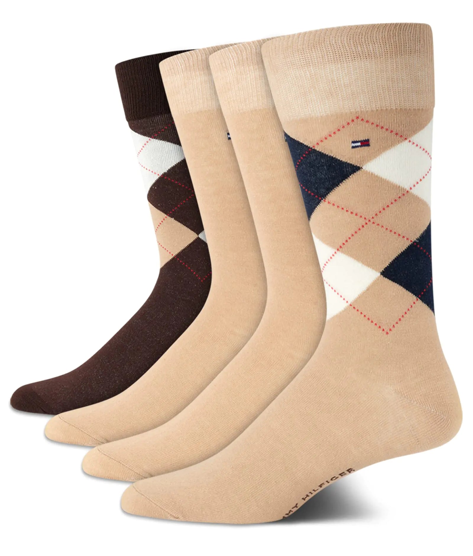 Tommy Hilfiger Mens Dress Socks - 4 Pack Comfort Stretch Crew Socks for Men - Crew Length Breathable Mens Work Socks (7-12) Size 7-12 Tan Assorted