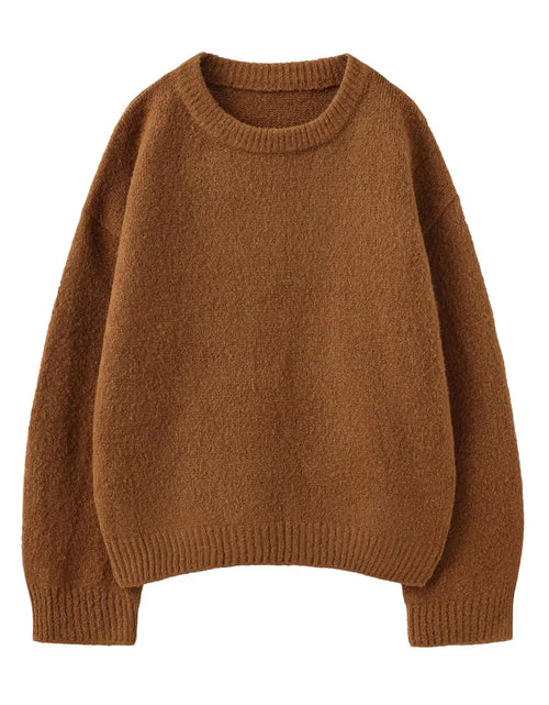 Load image into Gallery viewer, XIBAOBAO Womens Brown Oversized Mohair Sweater Crew Neck Fuzzy Cozy Y2k Chunky Sweaters for Winter
