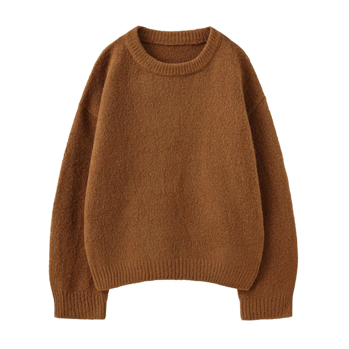 XIBAOBAO Womens Brown Oversized Mohair Sweater Crew Neck Fuzzy Cozy Y2k Chunky Sweaters for Winter