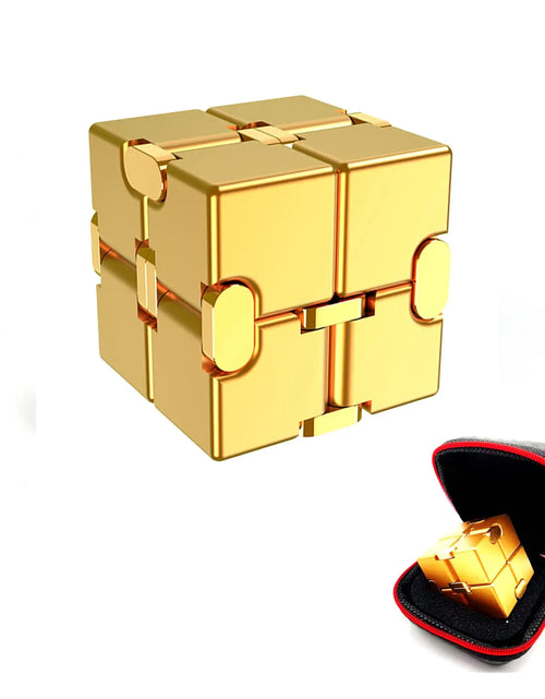 Load image into Gallery viewer, FUFUYOU Infinity Cube Fidget Cube Anxiety Stress Relief Toy for Adults Gifts Men Office Gadgets Aluminum Alloy Material (Golden)
