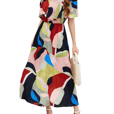 Bluetime Casual Dresses for Women Boho Dress Flower Print Resort Long Maxi Dresses (XXL Floral10)