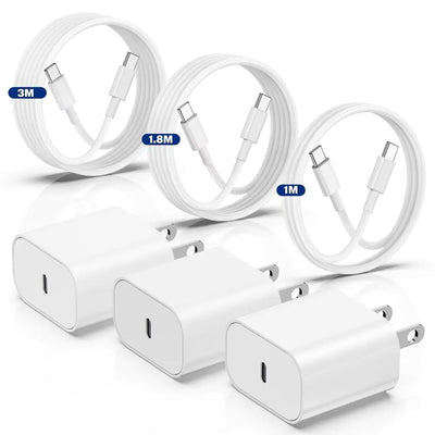 Cargador iPhone 16/15 de carga rápida, paquete de 3, cargador tipo C de 20 W [3+6+10 pies], cables de cargador de pared USB C para iPhone 16/15/15 Plus/15 Pro Max iPad Pro/Air/AirPods/Samsung