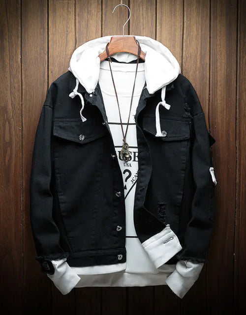 Load image into Gallery viewer, Hooded Denim Jacket
