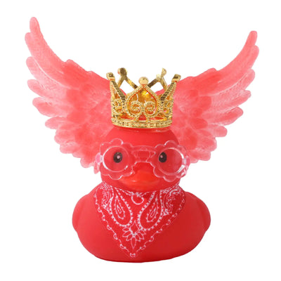 Cadelon 1PC Red Angels DucksCar Rubber Duck Car DecorationsRed Angel Duck Duck Dashboard DecorationsCar Decorative Duck Accessories with Mini CrownGlassesRed Wings and Scarf