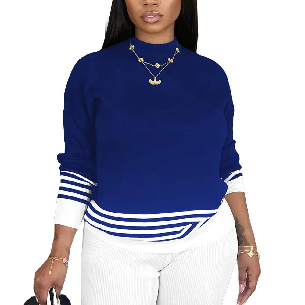 HTD Pulls pour Femmes Col Rond Manches Longues Décontracté Hauts en Tricot Bleu XXL