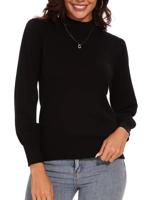 Cargar imagen en el visor de la galería, Spicy Sandia Suéteres de cuello alto para mujer, manga larga, tops de punto, informales, de moda, negro L
