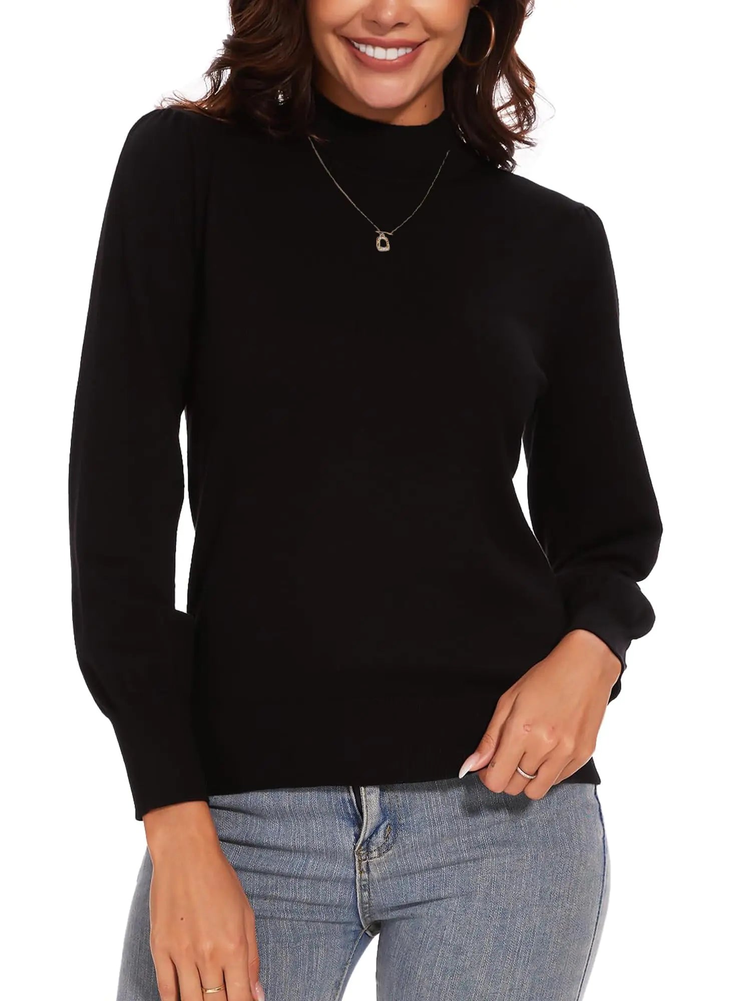Spicy Sandia Suéteres de cuello alto para mujer, manga larga, tops de punto, informales, de moda, negro L