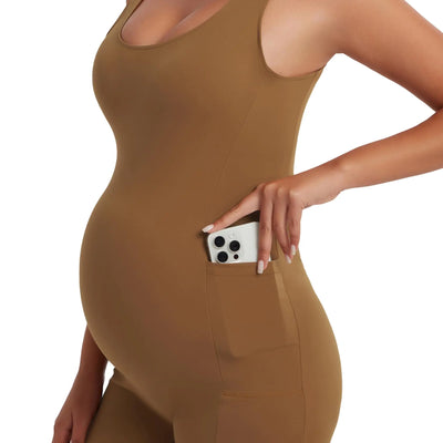 Angelhood Womens Maternity Bodysuit Pregnancy Shapewear Sleeveless Jumpsuit Scoop Neck Tank Top Shorts Romper