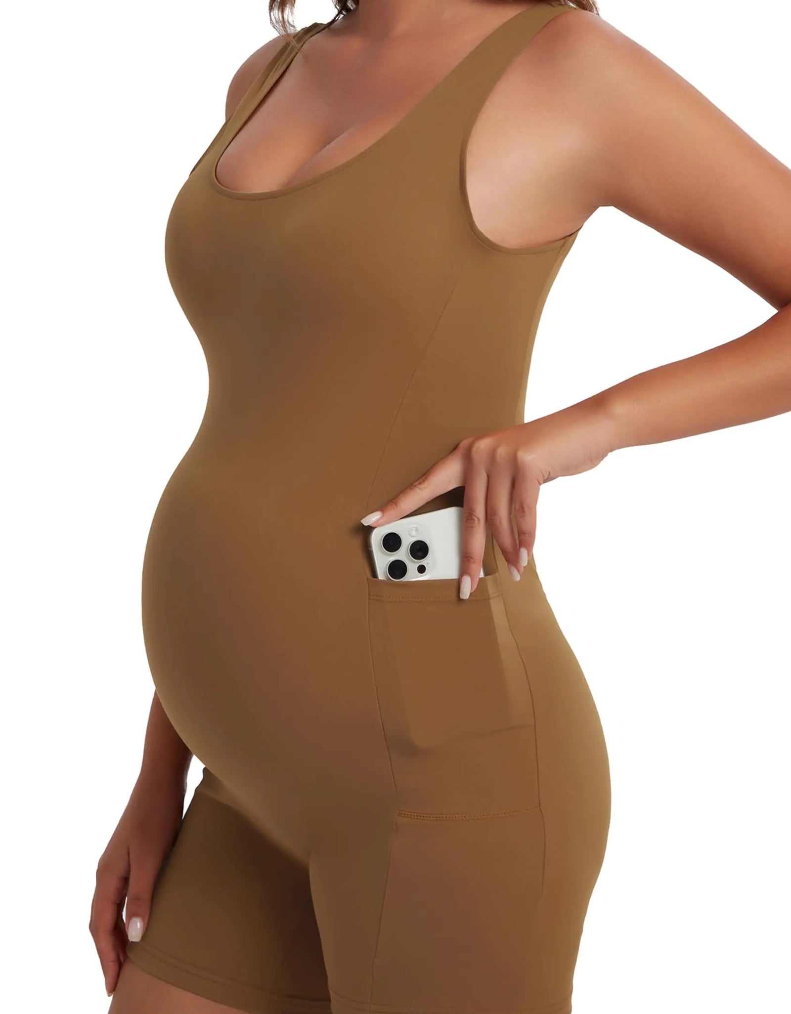 Angelhood Womens Maternity Bodysuit Pregnancy Shapewear Sleeveless Jumpsuit Scoop Neck Tank Top Shorts Romper