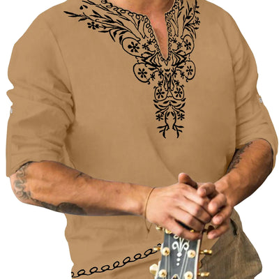 JoZorro Mens Linen Khaki Abaya Henley Shirts for Men Half Sleeve Shirt Dashiki Shirt V Neck T Shirts Vintage Men Islamic Hawaiian Shirt Clothing Ethnic Shirt Mens Thobe Long Sleeve Mens Kaftan Shirt