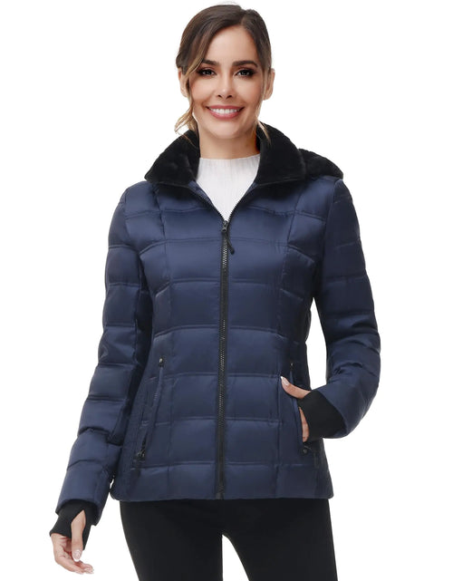 Load image into Gallery viewer, ANOTHER CHOICE Womens Down Jacket Warm Winter Jacket for Women with HoodNavyL
