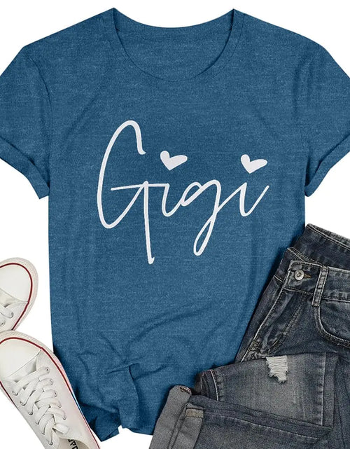 Load image into Gallery viewer, Gigi Shirt Women Grandma T-Shirt Cute Gigi Heart Graphic Tshirt Blessed Grandma Tee Grandma Gifts Short Sleeve Tee Top Blue
