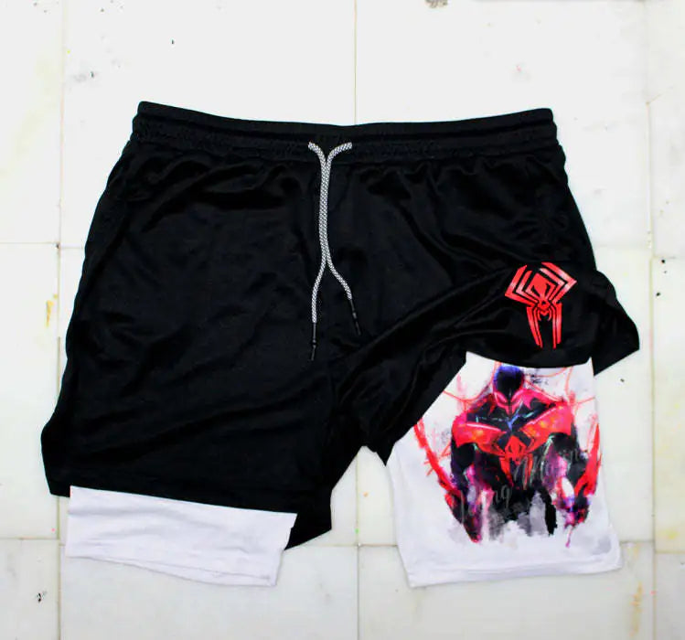 2023 Summer Men's Double Layer Anime Print Shorts