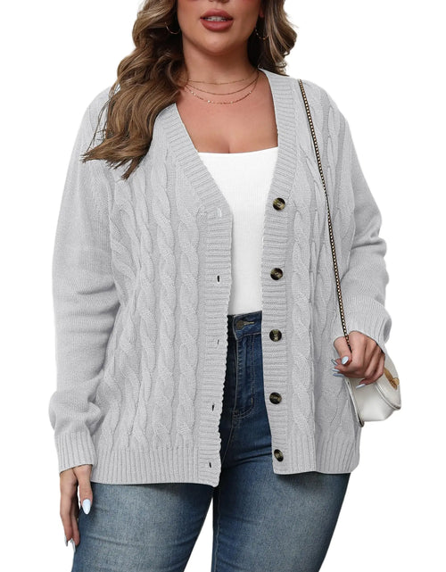 Load image into Gallery viewer, POSESHE Plus Size Women’s Open Front Cardigan Sweaters Casual Heavy Sweaters Oversized Cardigan Gray
