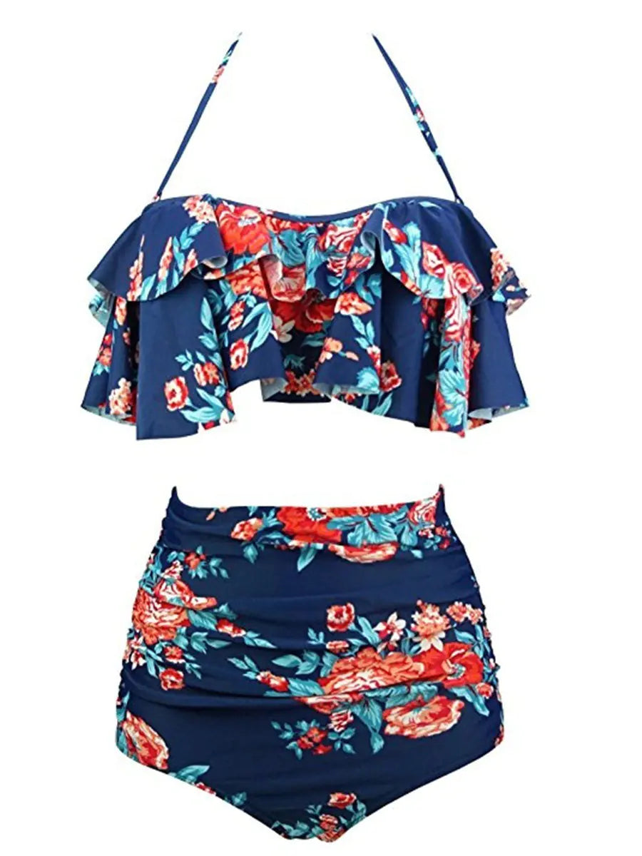 High-Waisted Ruffle Plus Size Bikini Swimwear