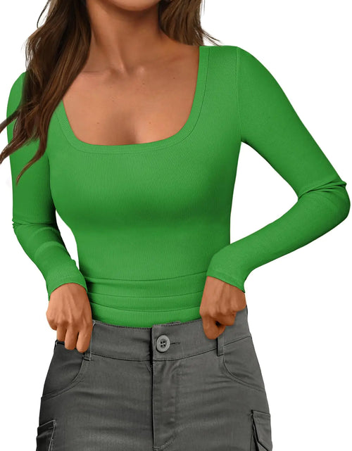 Load image into Gallery viewer, MIROMIHO Long Sleeve Bodysuits Womens Knitted Sweater Shirts Cotton Scoop Neck T Shirts Green
