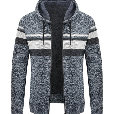 LLdress Mens Hooded Sweaters Full Zip Up Fleece Jacket Thick Sherpa Lined Knitted Flannel Coat with Pockets