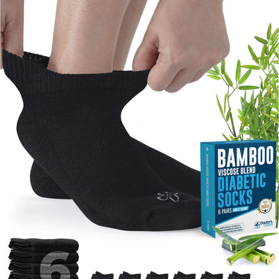 Doctors Select Viscose Bamboo Ankle Diabetic Socks for Women and Men - 6 Pairs | Diabetic Socks for Men 9-12 | Mens Diabetic Socks | Neuropathy Socks for Women | Non Binding Socks | Black