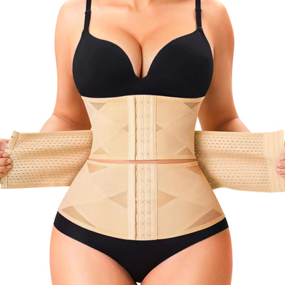 LODAY Faja reductora de cintura para mujer, corsé moldeador de cuerpo, control de abdomen, faja de malla cruzada para posparto (banda segmentada beige X-Large)